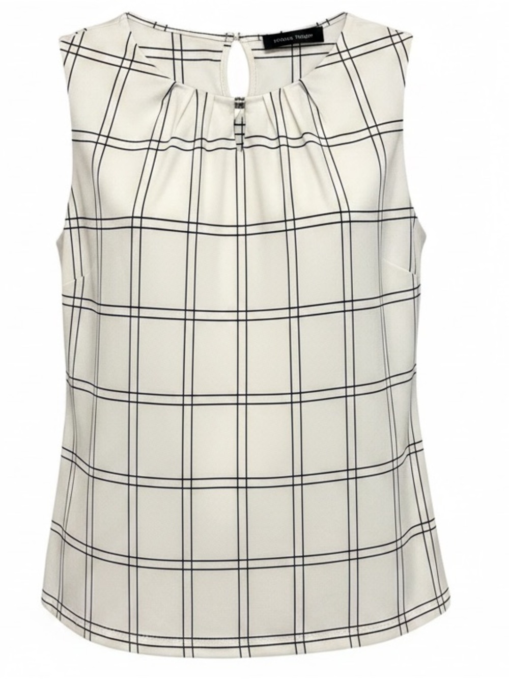 Ivanka Trump - White/Black Plaid Sleeveless Round Neck Pleated Blouse - M